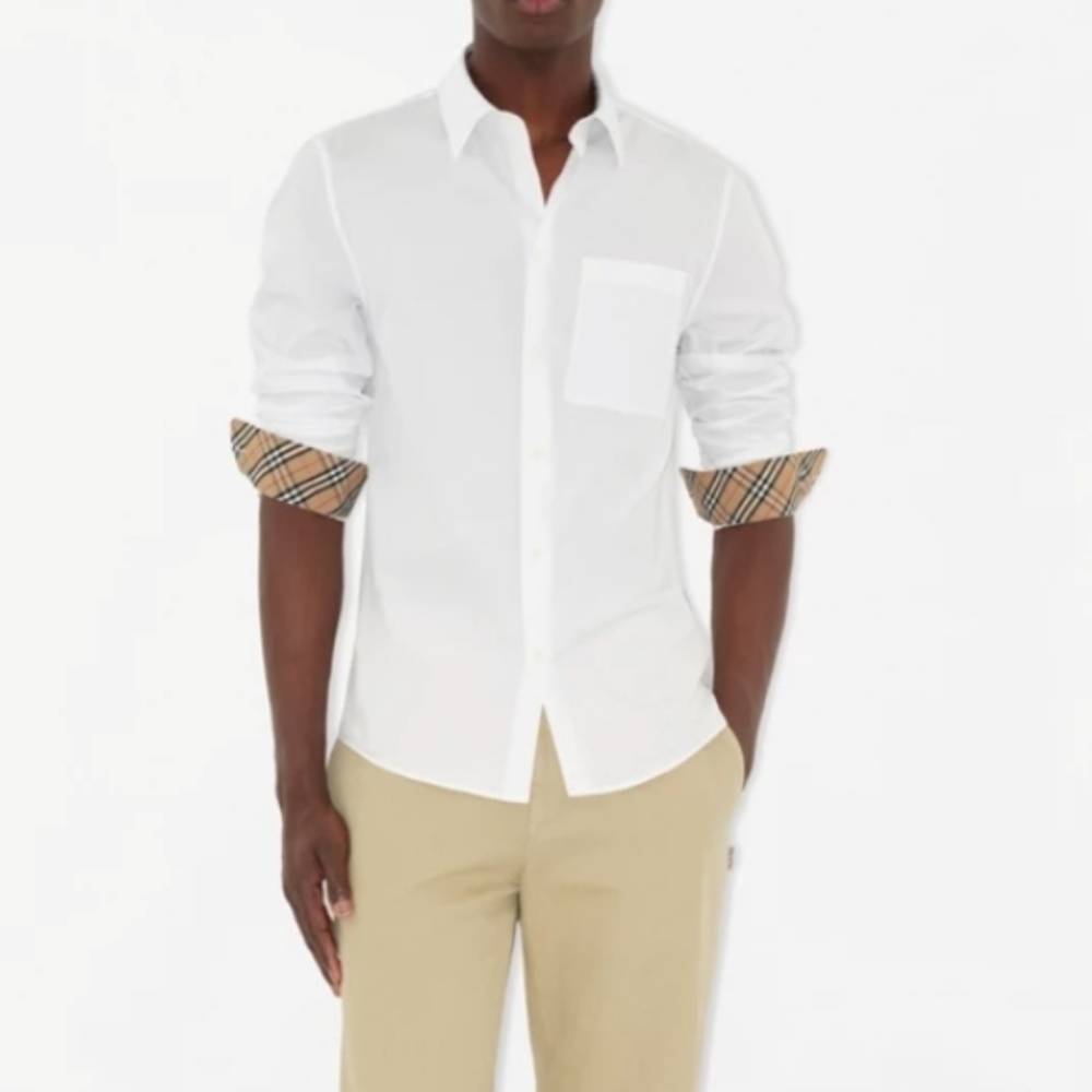 Burberry Cotton Poplin Shirt With Signature Plaid Accents